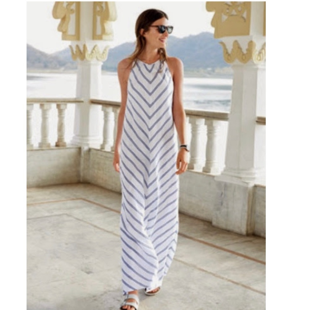 JCrew 00 Linen Chevron Print Maxi Dress - Picture 1 of 7